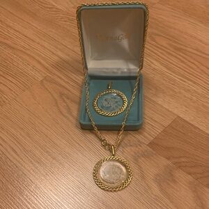 Vintage Gold Tone Pendant Necklace with Astrological Engravings